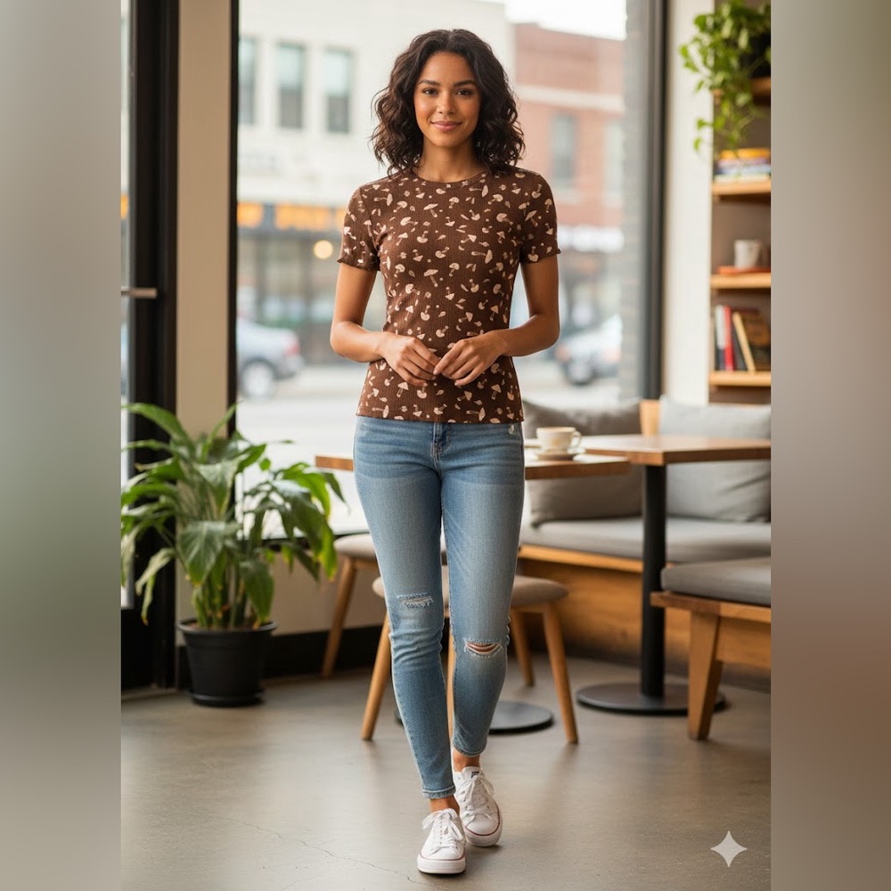 Nwt Nobo' T-Shirt Short Sleeves Small 3-5Mushroom Ribbed Brown top casual comfy